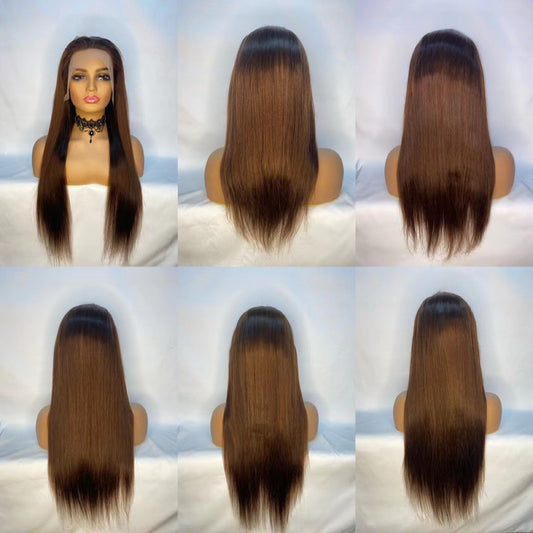 Pelucas frontales de encaje de cabello humano real con cubierta de cabeza de encaje 13*4 #4