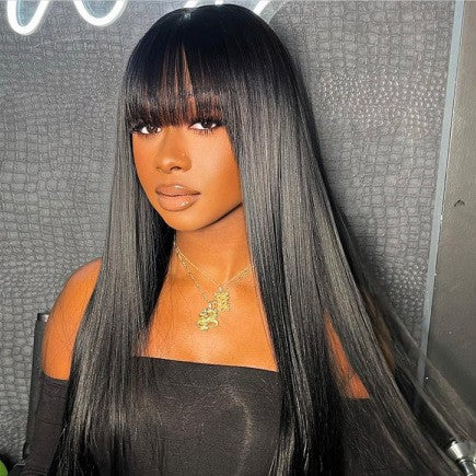Straight Human Hair Wigs Headgear Real Human Hair