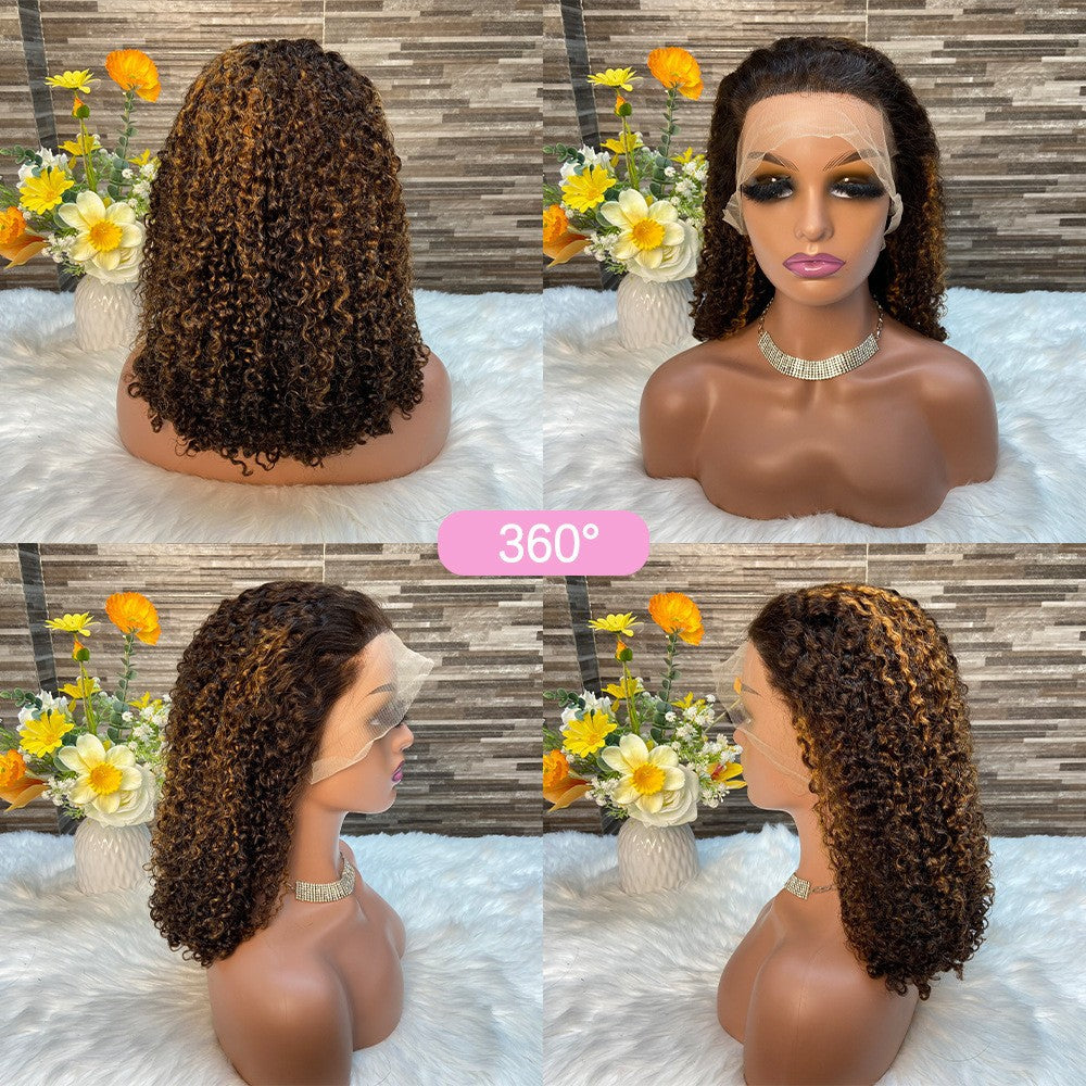 Human Hair Pixie Curly Wigs 250% Real Hair Head Set 13x4 Front Lace Wig