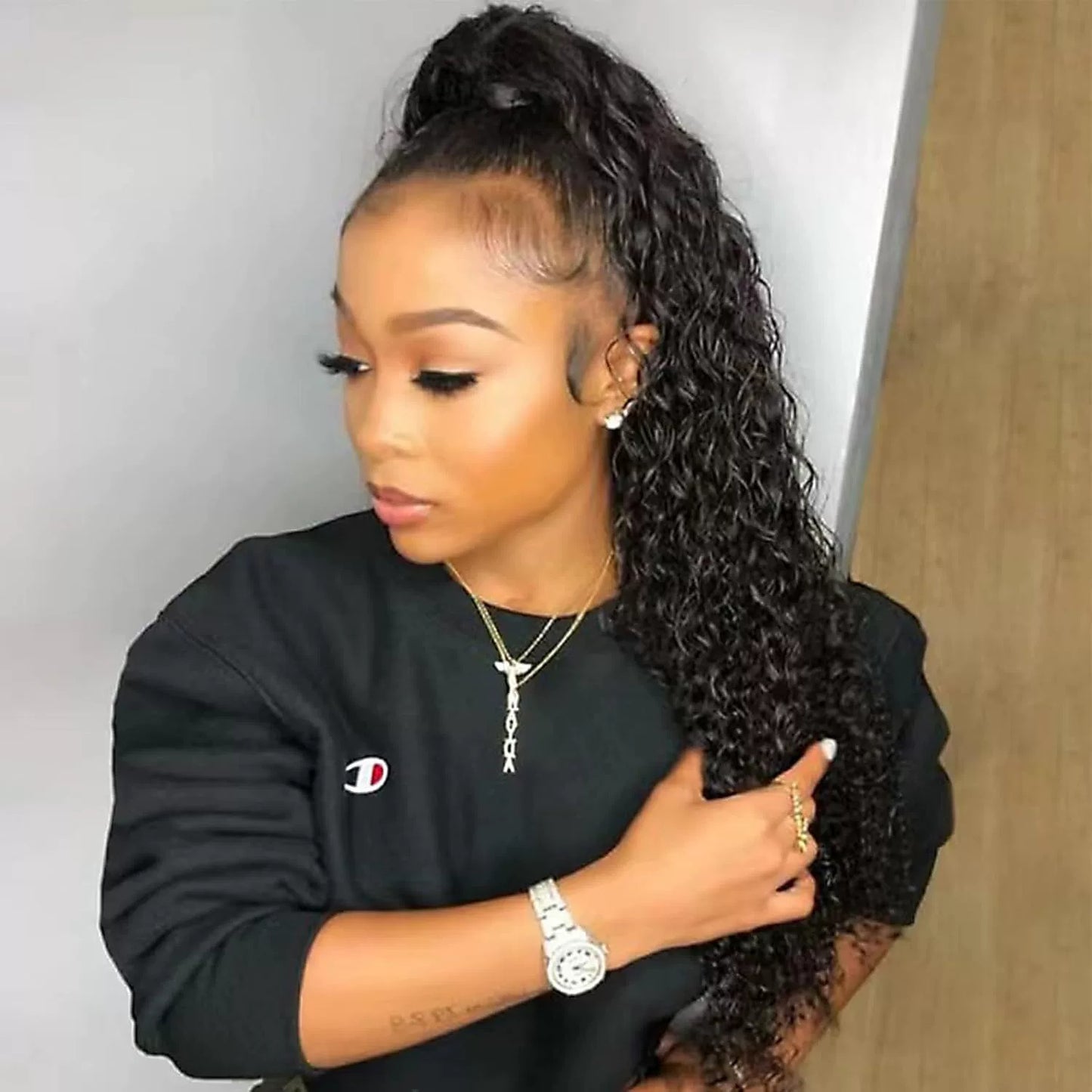 Real Hair velcro Natural Color Real Hair Ponytail Ponytail Hair Wigs pony Tai