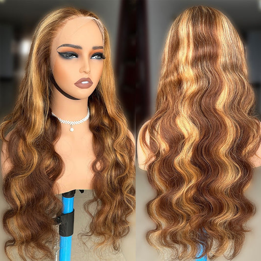 Peluca frontal de encaje 13*4, cabello humano ondulado, 427#, tocado de cabello real