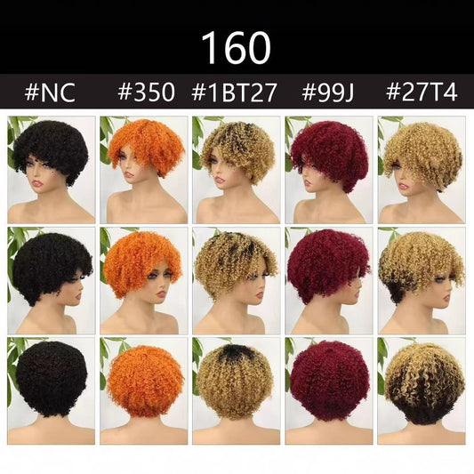 Peluca de cabello humano con flequillo, hecha a máquina, 160#, nueva.