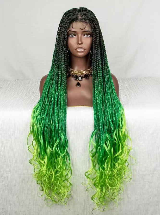 Dirty Braids Braids Gradient Color Hair Wigs Free Parting 38 Inches Lace Headgear Wigs