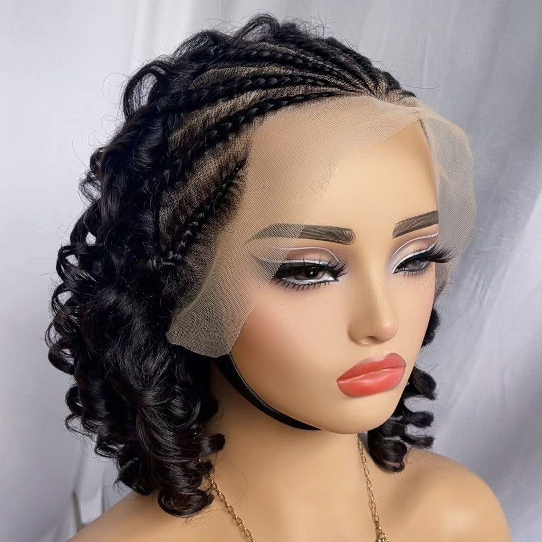 Lace Full Real Hair Female Wig Head Covering 13X4 Front Lace Pigtails Roman Volume Short Section Curly