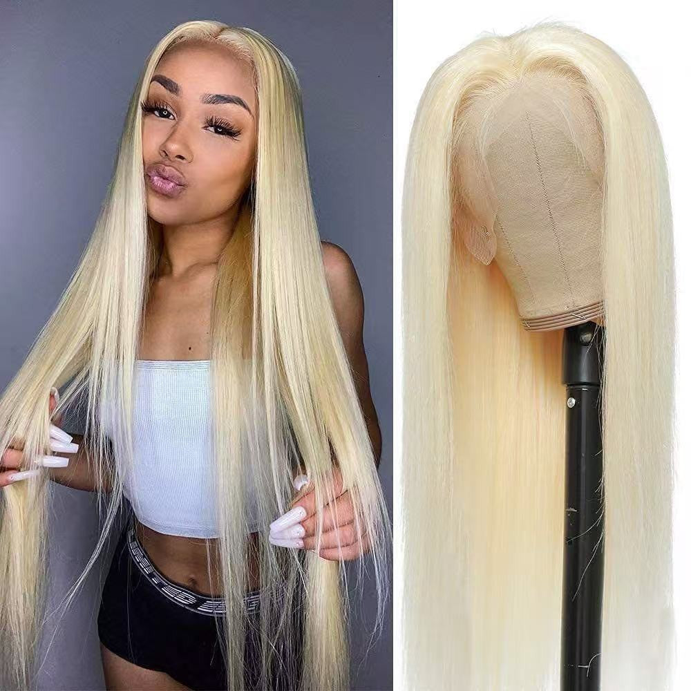 Wigs 13*4 Hand-woven Front Lace Real Hair Head Covering Center Parting Long Straight Hair Human Hair
