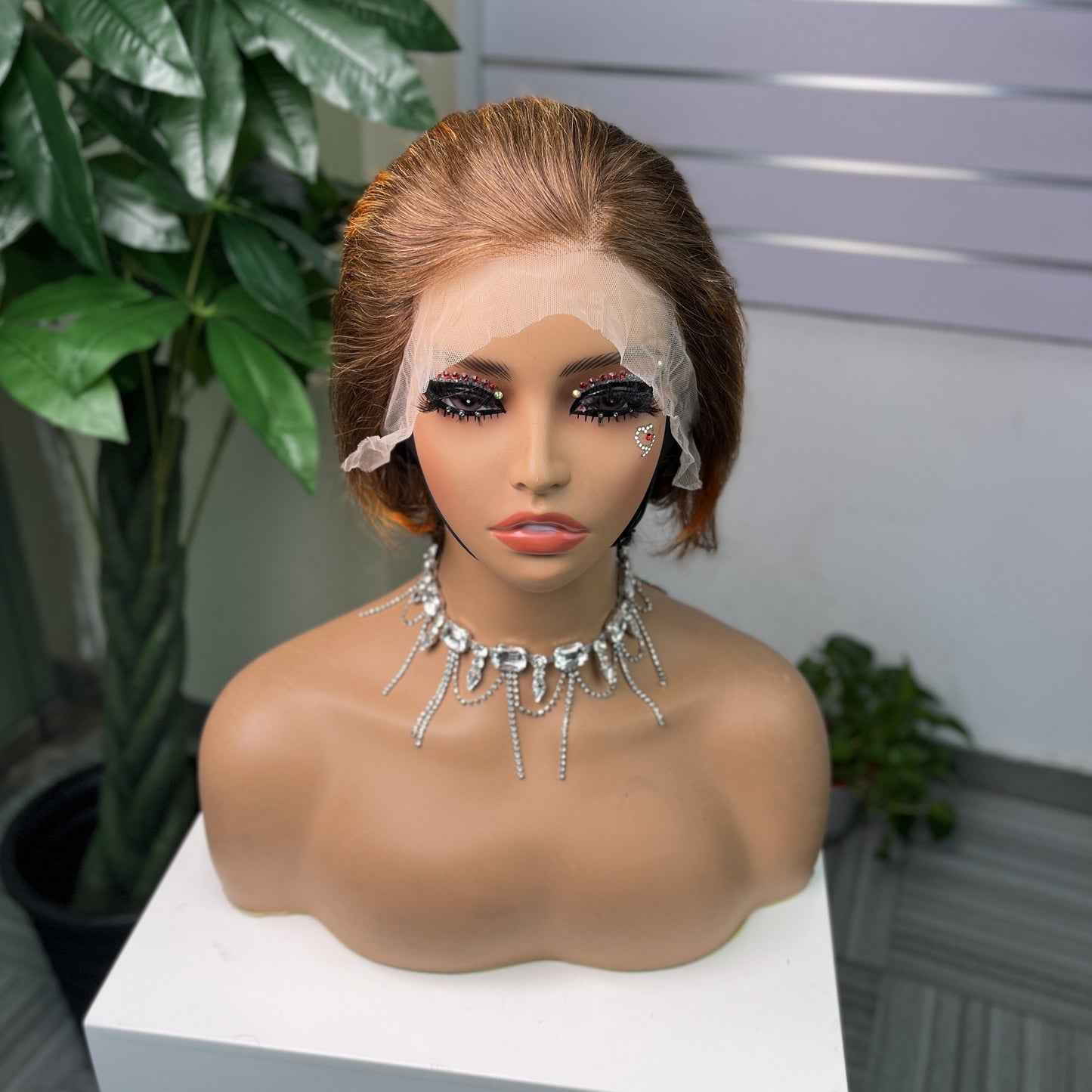 Wig Women Medium Long Parted Korean Style Without Bangs 13x4 Front Human Hair Brown Orange