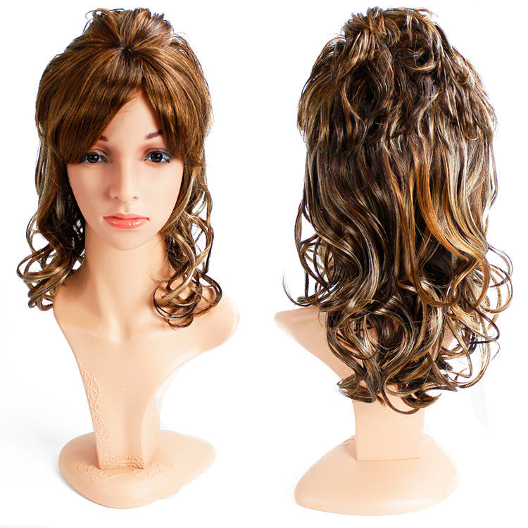 High-temperature long curly hair with side-swept bangs, synthetic fiber wigs and hairpieces