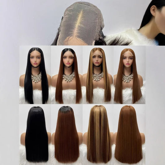 Pelucas de encaje 5x5 color hueso doble dibujado cabello humano liso