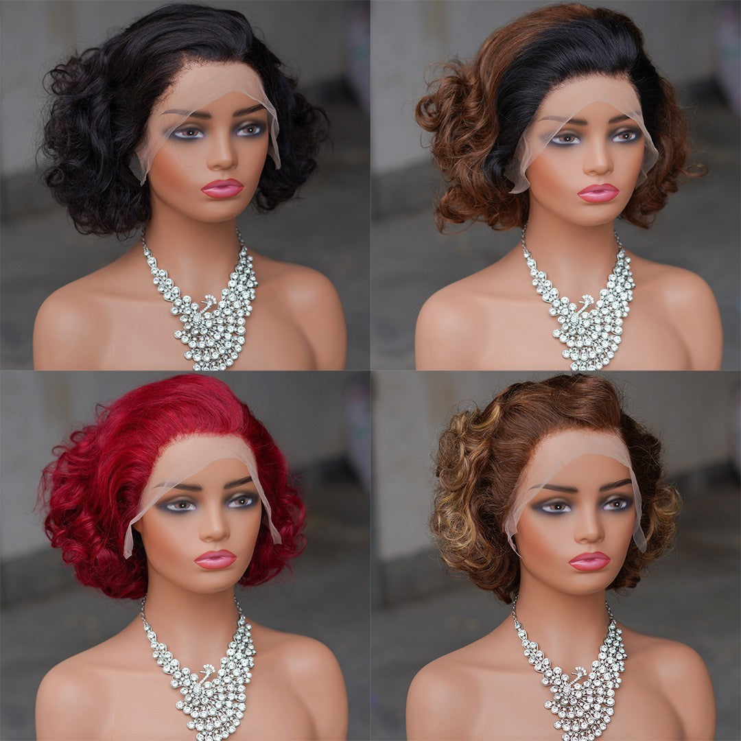 Real Hair Wigs Short Full Mechanism Headgear Human Hair Pixie Cut Wigs