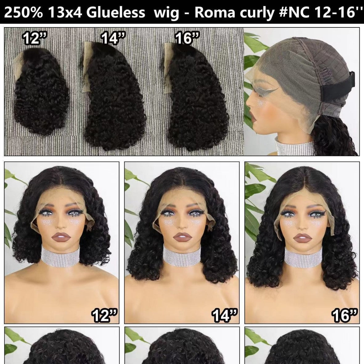 250% 13*4 Glueless Wig-roma Curly 100% human Hair Real Hair Hair