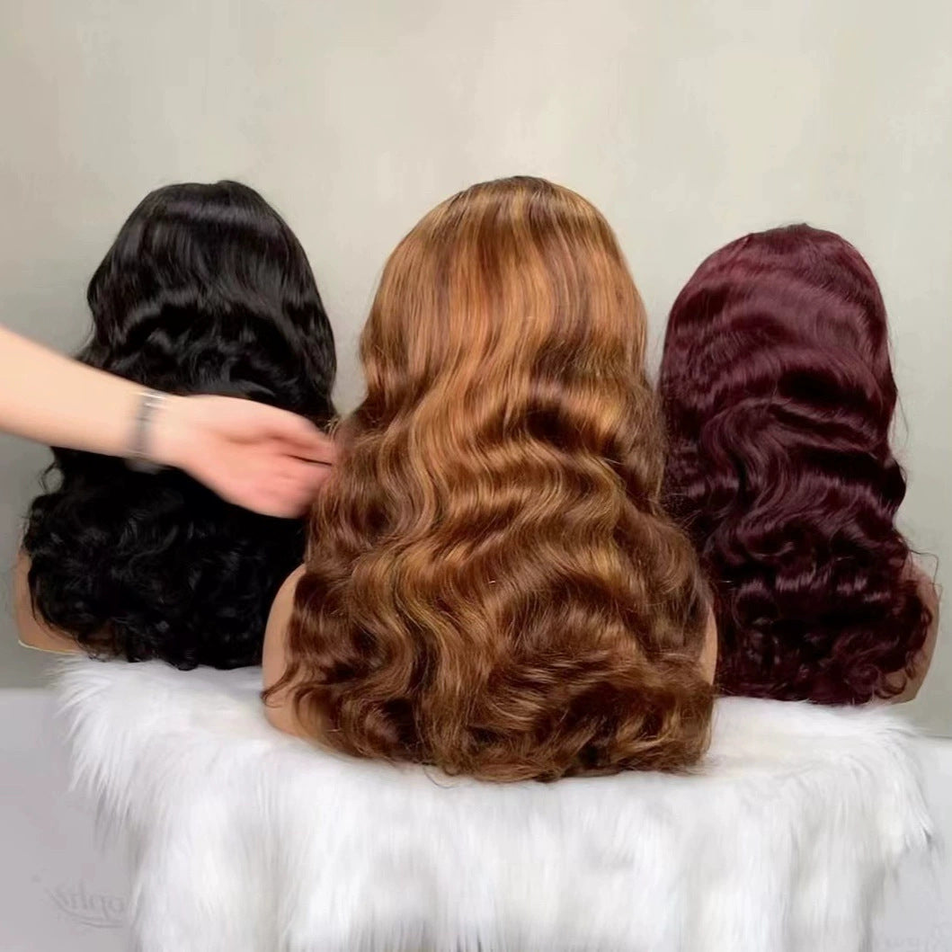 13x4 BodyWave Frontal WigsHair Human Front Yellow Silk Real Hair Wigs