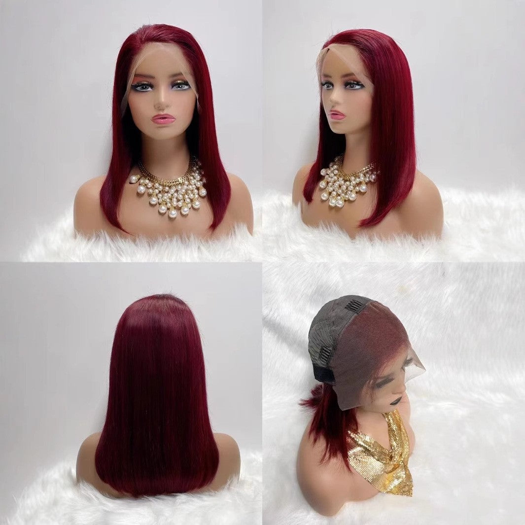 13x4 Frontal Lace Wig Wine #99Jcolor bob Wig 100% Human Hair