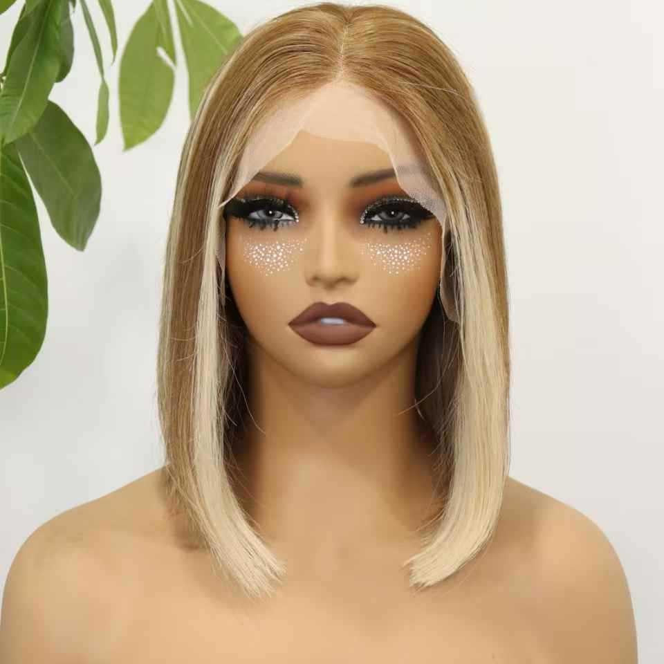 T Lace Front Human Hair Wig Blonde bob Wigs Gradient Real Hair Wigs
