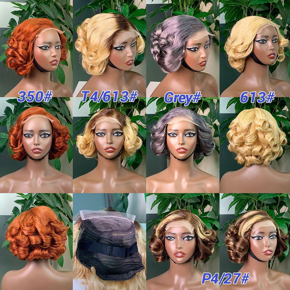 Real Hair Wig Fluffy Natural Short Curly Front Lace 5*5 Loose Bouncy Wig Wig Head Covering