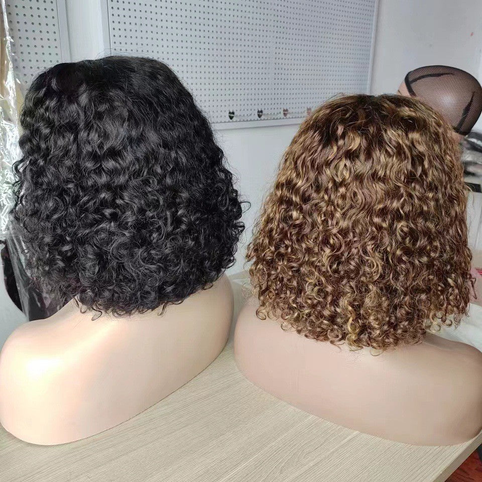 Water Wave BOB Wig Real Hair Double Drawn Human Hair Lace Wig