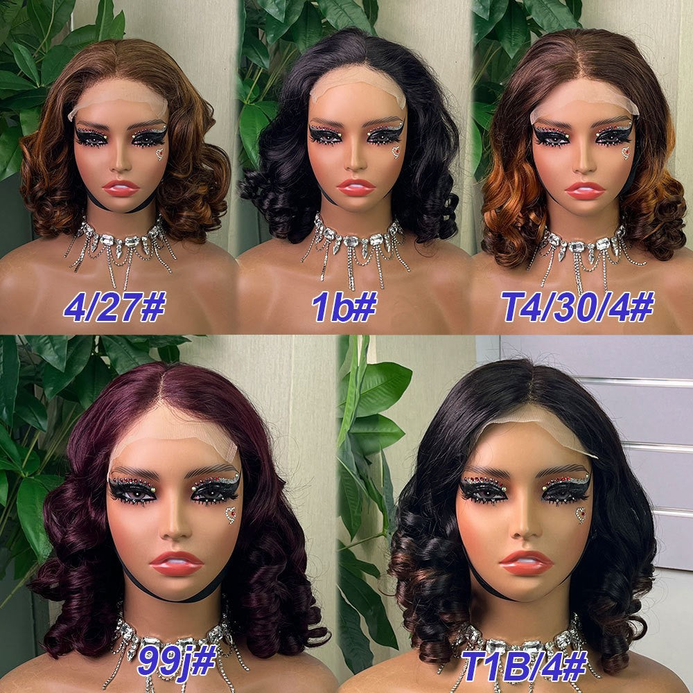 Bouncy Curly Glueless Wig Front Lace Short Hair Real Wig Head Covering
