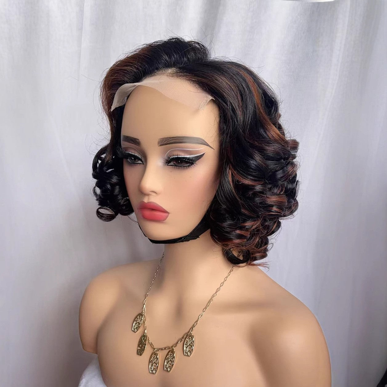 Front Lace Wig Head Covers Medium Roman Curls Intercolor African Foreign Trade Curly Hair Covers Full Real Hair