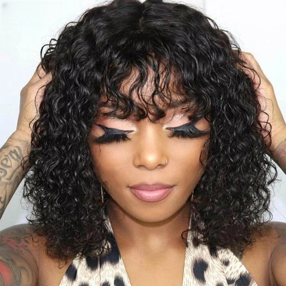 Fringe Bob wig with Bangs 250% Density Human Hair Lace Wig