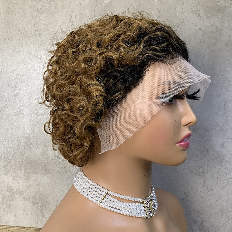 Real Hair Pixie Dyeable Center Parted Angled Parted Wig Head Covering Fashion Human Hair Wig