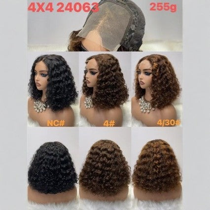 Peluca de encaje 4x4 con ondas al agua de 14 pulgadas, 250 % cabello humano 12A