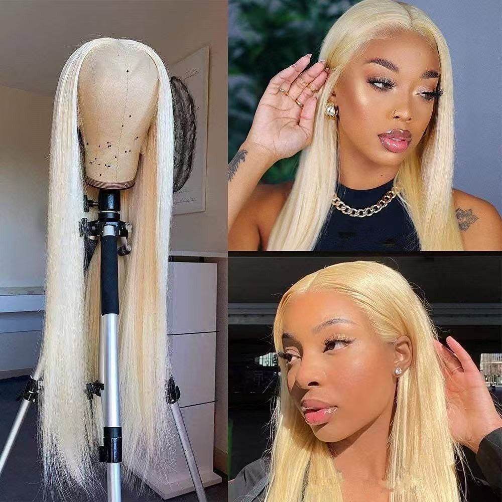 Wigs 13*4 Hand-woven Front Lace Real Hair Head Covering Center Parting Long Straight Hair Human Hair
