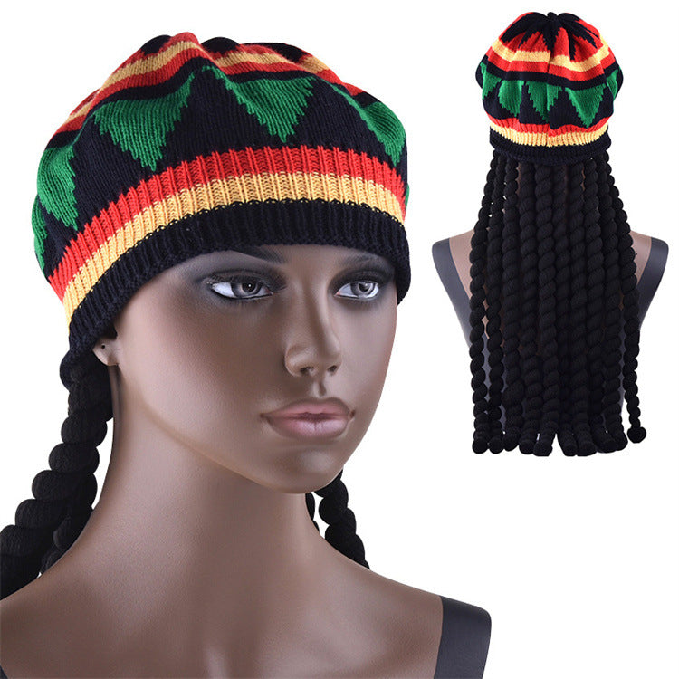 Rastawigbraidedhat Jamaican African polyester dirty braid wig with knitted hat foreign trade hot men