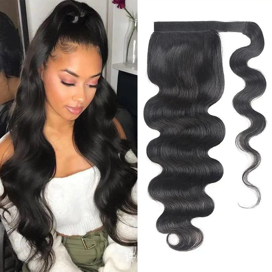 Real Hair velcro Natural Color Real Hair Ponytail Ponytail Hair Wigs pony Tai