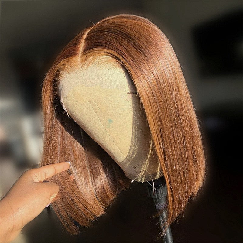 In the Middle Parted Wig Head Covering Human Hair Wigs Bobo Front Lace Real Hair Wig