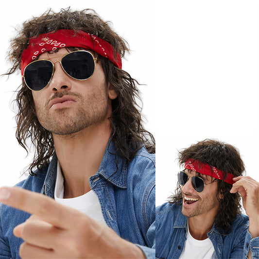 Peluca de Halloween de Navidad de los años 70, estilo retro europeo y estadounidense, para mujer, cabello largo y rizado, color marrón, de seda importada.