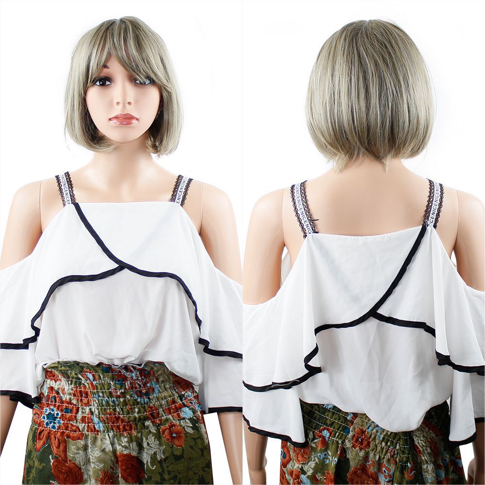 Hot Sale Fashion Short Hair Female Short Straight Hair Net Red Synthetic Hair bob Wig