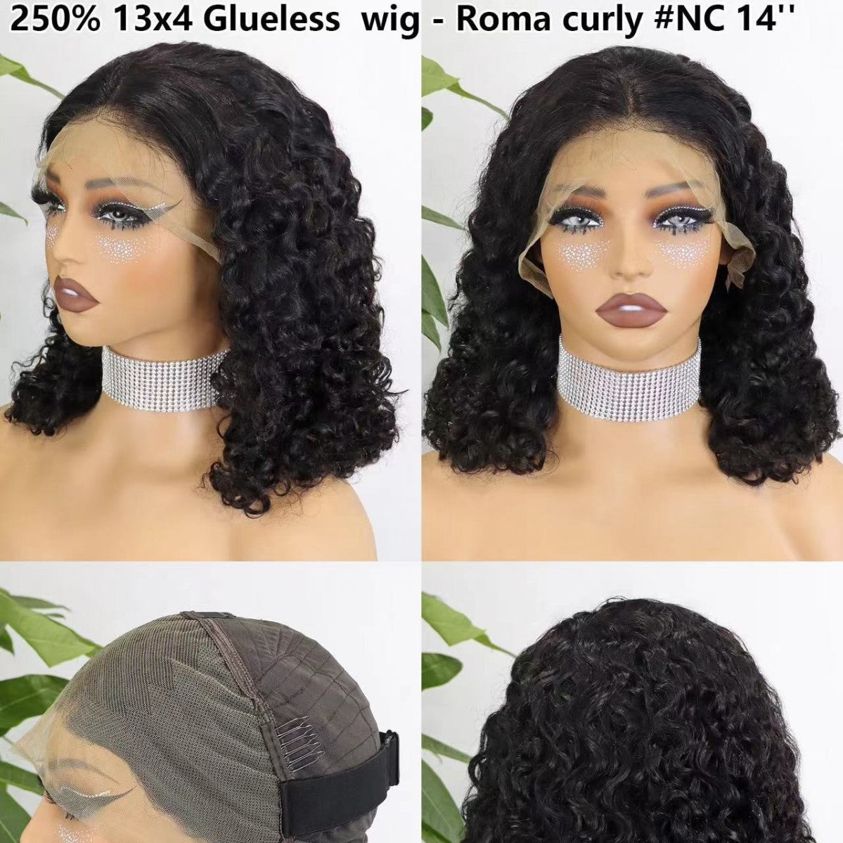 250% 13*4 Glueless Wig-roma Curly 100% human Hair Real Hair Hair