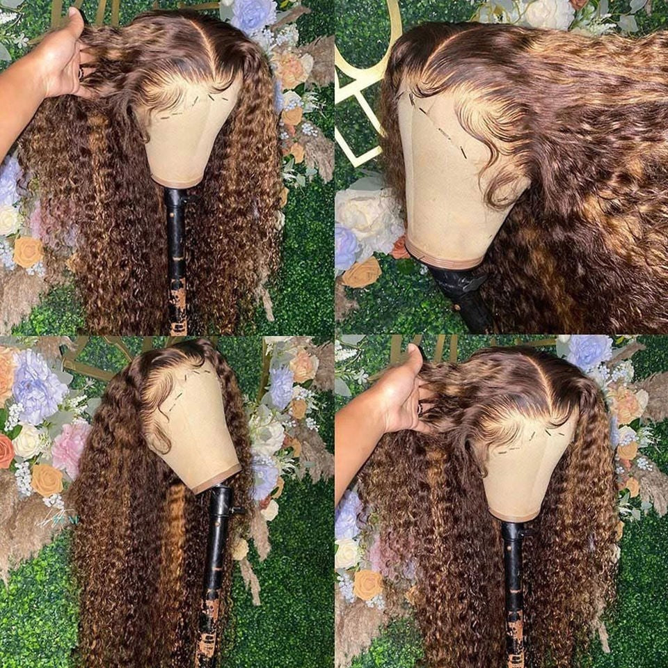 High Light Curly Human Hair Wig Real Hair Wigs P4/27