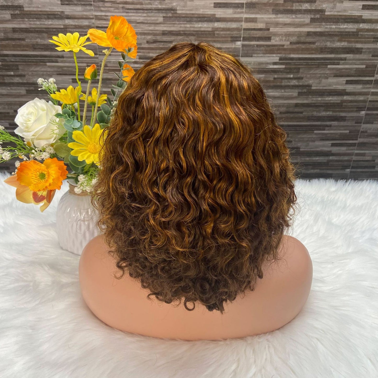 Mechanism BOB Head Cover Short Curl bob Water Wave Wig Real Hair