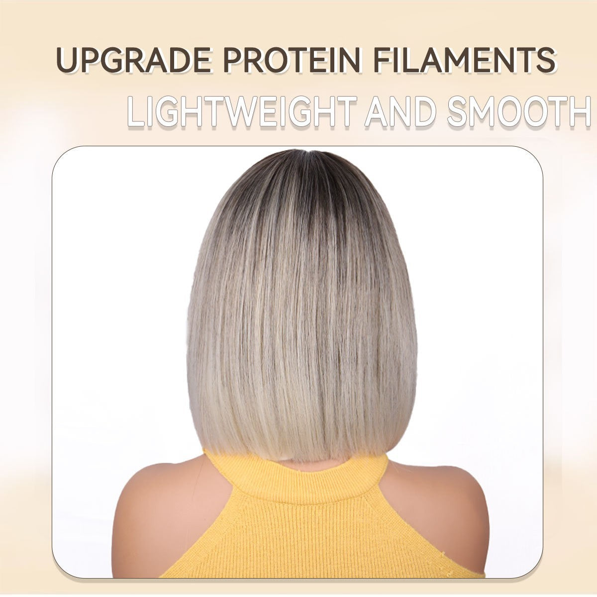 Ladies Wigs Gray Blonde Center Parted Bangs Short Straight Hair BOBO High Temperature Wig