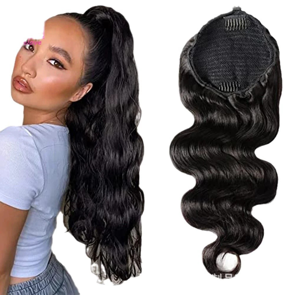 Real Hair velcro Natural Color Real Hair Ponytail Ponytail Hair Wigs pony Tai