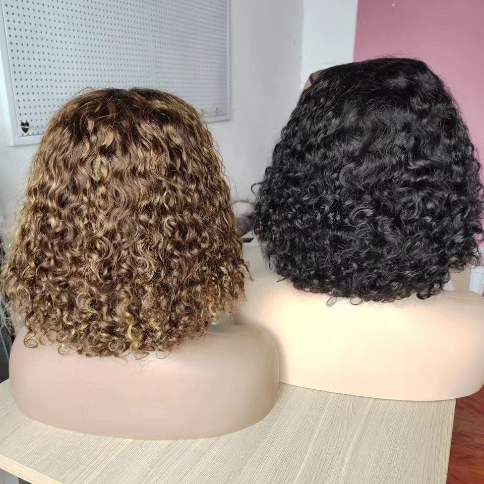 Water Wave BOB Wig Real Hair Double Drawn Human Hair Lace Wig