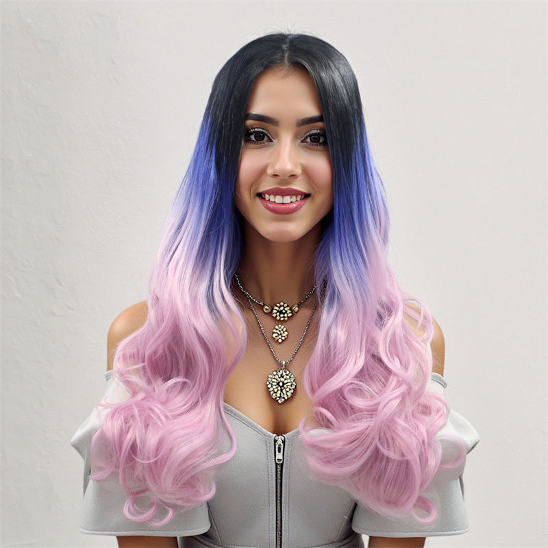 New wig 13*4 hand-crocheted lace wig with invisible powder blue gradient center parting