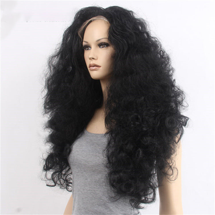 Extra-Long Fine Waves Voluminous High-Simulation African Black Swiss Front Lace High-Temperature Silk 1-Meter Long Curly Wig Cap