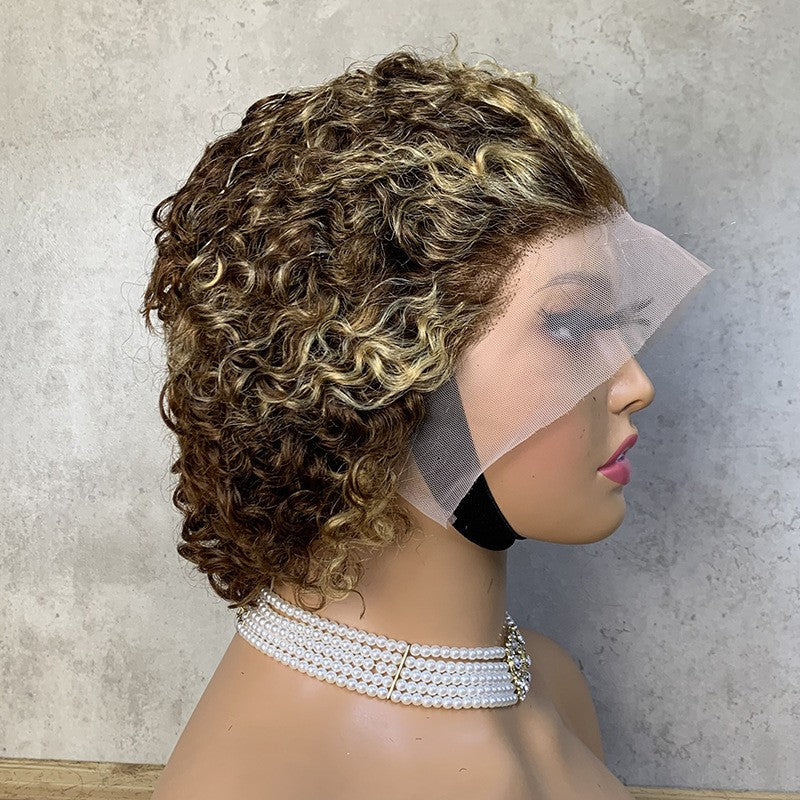 Real Hair Pixie Dyeable Center Parted Angled Parted Wig Head Covering Fashion Human Hair Wig