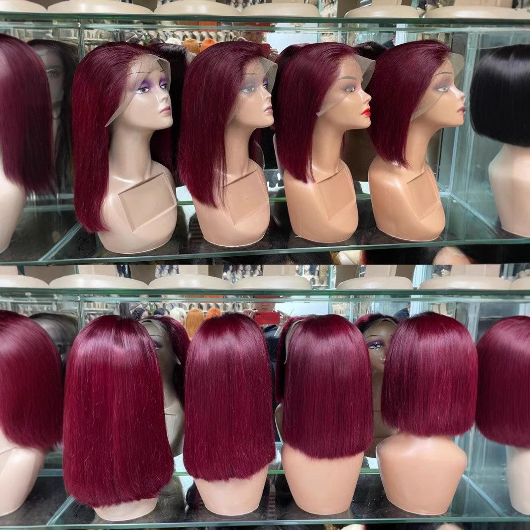 13x4 Frontal Lace Wig Wine #99Jcolor bob Wig 100% Human Hair