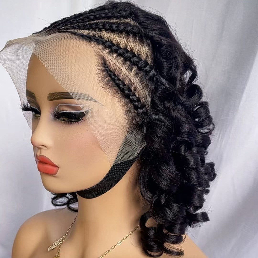 Lace Full Real Hair Female Wig Head Covering 13X4 Front Lace Pigtails Roman Volume Short Section Curly