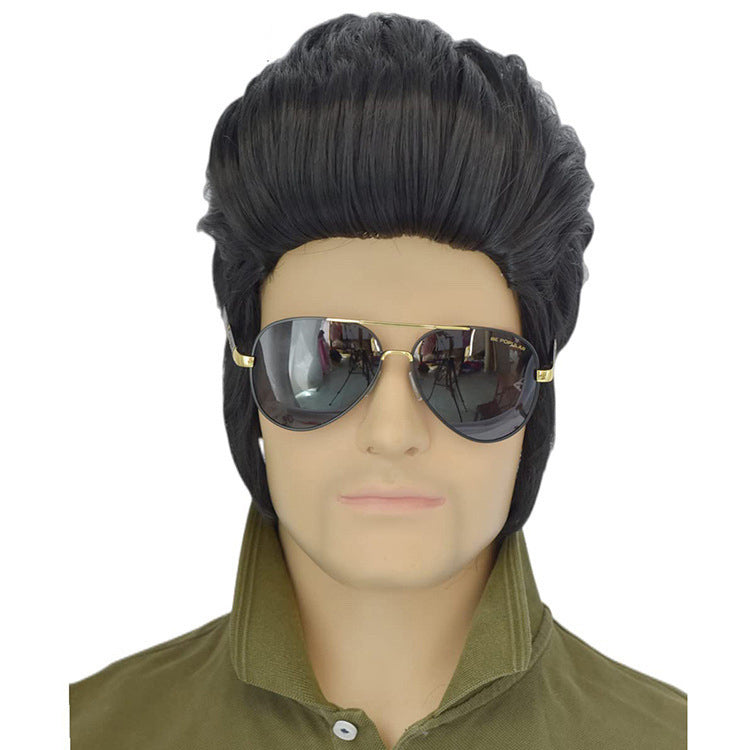 Elviswigcos Elvis rock wig export foreign trade men's black Halloween Christmas party wig
