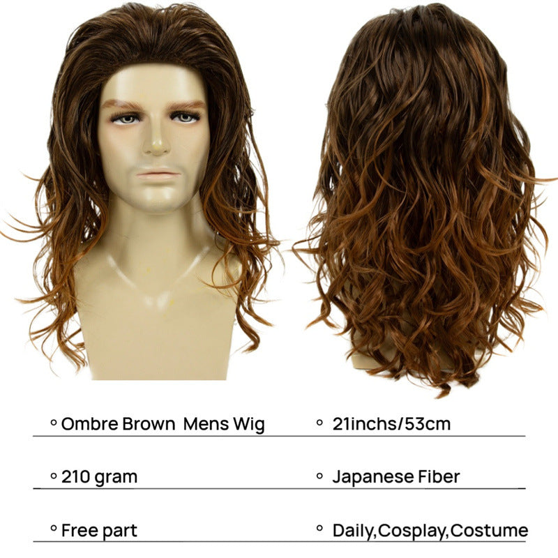 New Halloween Wig Retro Rock Gray Gradient Men's Long Wig