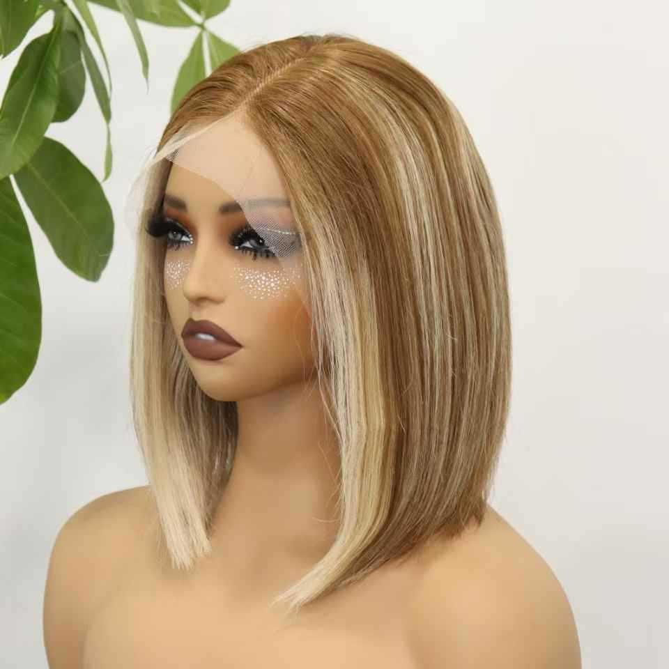 T Lace Front Human Hair Wig Blonde bob Wigs Gradient Real Hair Wigs