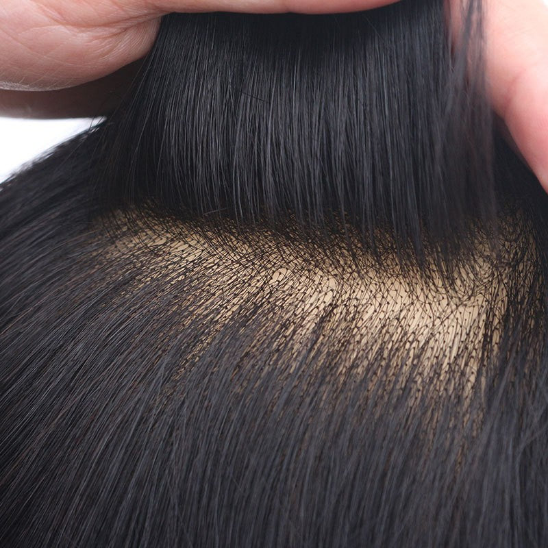 Men's Wig Pieces Uncut Natural Bio Scalp Big Back Ultra Thin Bald Head Real Hair Hand Woven Head Hair Replacement