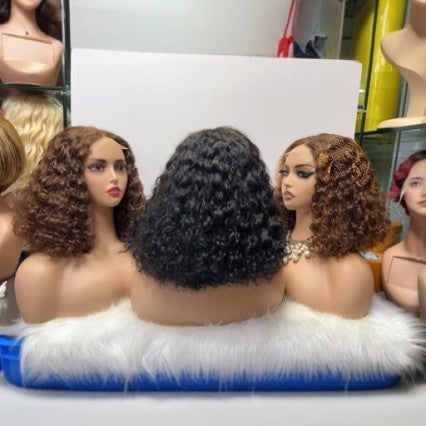 4x4 lace bob wig water wave 14inch 250% 12A human hair