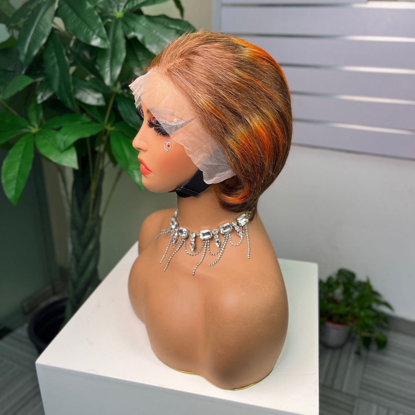 Wig Women Medium Long Parted Korean Style Without Bangs 13x4 Front Human Hair Brown Orange