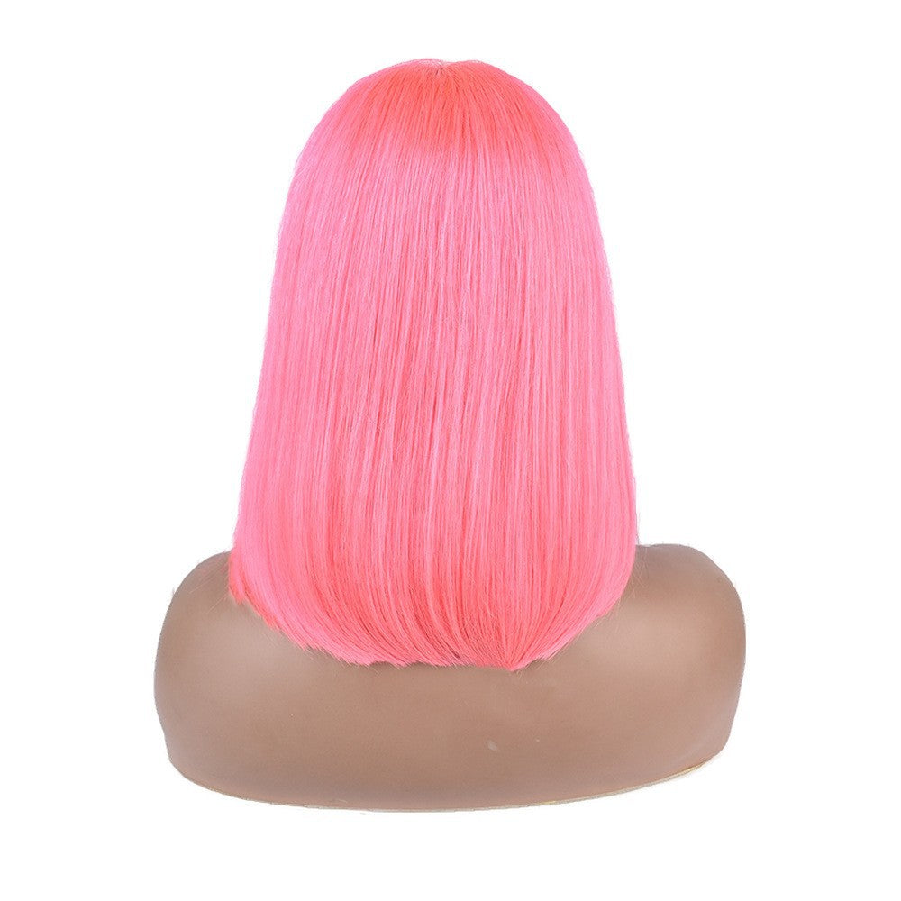 Front Lace Real Wig Head Cover Full Head Wig Real Hair Colorful BOB