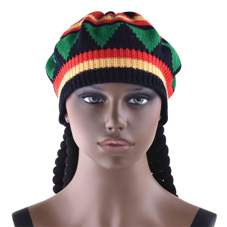 Rastawigbraidedhat Jamaican African polyester dirty braid wig with knitted hat foreign trade hot men
