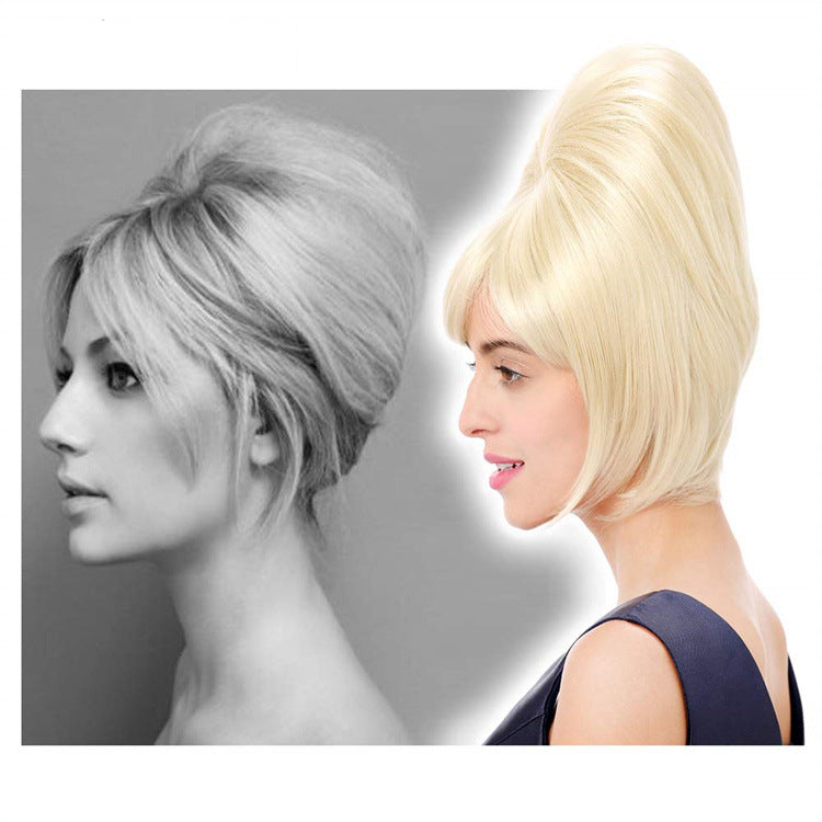 60s Retro Wig 613Blonde Gold 14 Inch Side Bangs Party Carnival Halloween Wig